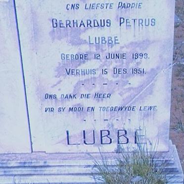 LUBBE Gerhardus Petrus 1893-1951
