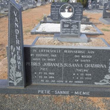 MERWE Petrus Johannes, van der 1930-1994 &amp; Susanna Chathrina 1938-2002