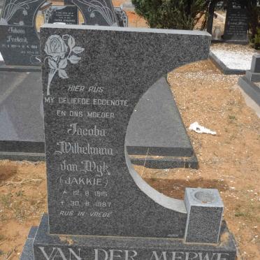 MERWE Jacoba Wilhelmina, van der nee VAN WYK 1915-1987