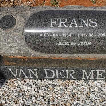 MERWE Frans, van der 1934-2003 &amp; Annie 1935-2015
