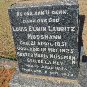 MUSSMAN Louis Elwin Lauritz 1851-1925 &amp; Hester Maria DE LA REY 1843-1933