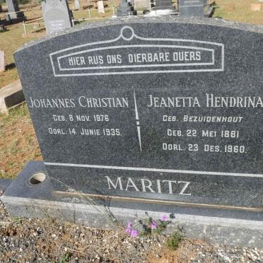MARITZ Johannes Christian 1876-1935 &amp; Jeanetta Hendrina BEZUIDENHOUT 1881-1960