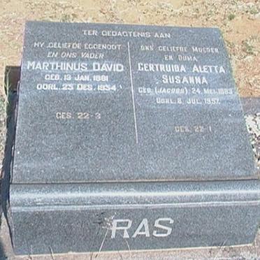 RAS Marthinus David 1881-1954 &amp; Gertruida Aletta Susanna JACOBS 1883-1957