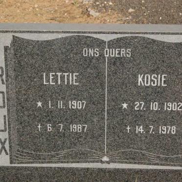 ROUX Kosie 1902-1978 &amp; Lettie 1907-1987