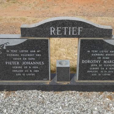 RETIEF Pieter Johannes 1928-1985 &amp; Dorothy Margaret DE CLERCK 1930-2010