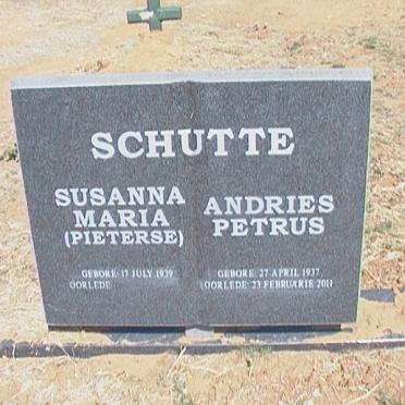 SCHUTTE Andries Petrus 1937-2011 &amp; Susanna Maria PIETERSE 1939-