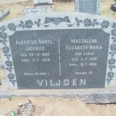 VILJOEN Albertus Sarel Jacobus 1892-1958 &amp; Magdalena Elizabeth Maria EARLE 1896-1980