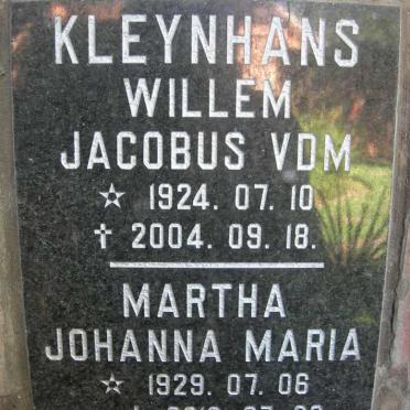 KLEYNHANS Willem Jacobus Vdm 1924-2004 &amp; Martha Johanna Maria 1929-2018
