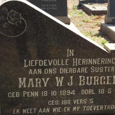 BURGER Mary J. nee PENN 1894-1964