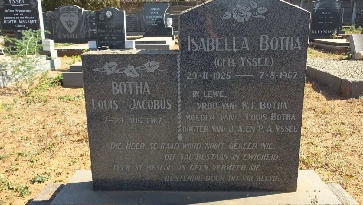 BOTHA Isabella nee YSSEL 1925-1967 :: BOTHA Louis Jacobus 1967-1967