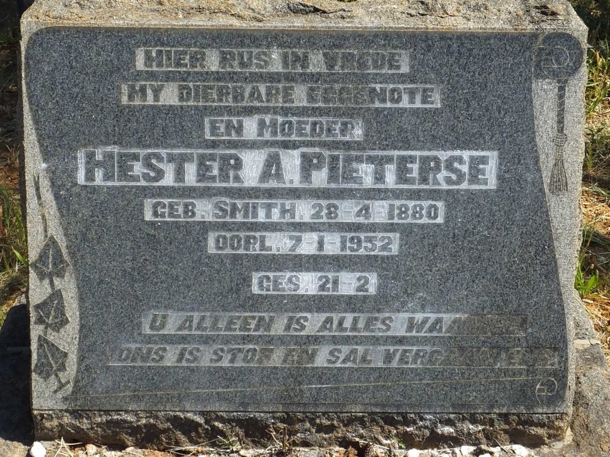 PIETERSE Hester A. nee SMITH 1880-1952