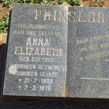 PRINSLOO Anna Elizabeth, voorheen REYNEKE voorheen ULYATE nee COETZEE 1903-1976