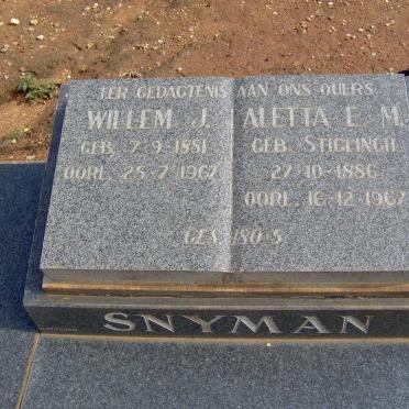 SNYMAN Willem J. 1881-1967 &amp;  Aletta E.M. STIGLINGH 1886-1967