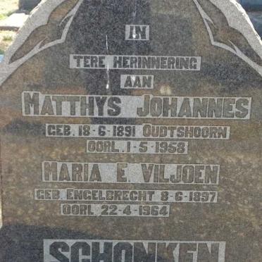 SCHONKEN Matthys Johannes 1891-1958 &amp; Maria E. VILJOEN nee ENGELBRECHT 1897-1964