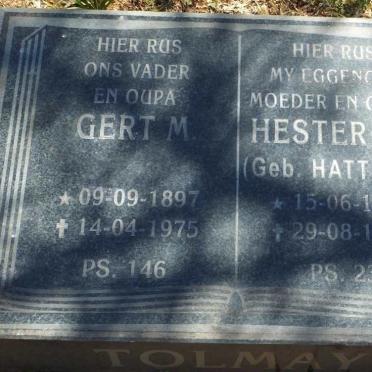 TOLMAY Gert M. 1897-1975 &amp; Hester I.P. HATTINGH 1898-1970