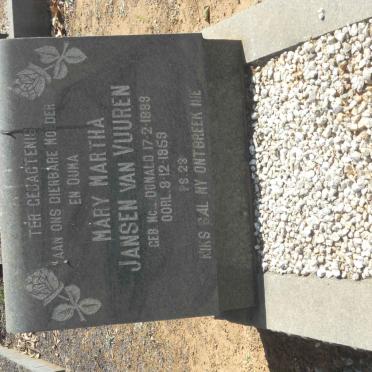 VUUREN Mary Martha, Jansen van nee McDONALD 1889-1959