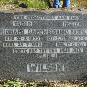 WILSON Richard Carew 1872-1953 &amp; Susanna Magdalena RAUTENBACH 1874-1956