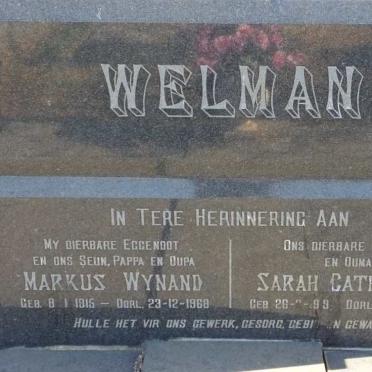 WELHAM Markus Wynand 1915-1968 &amp; Sarah Catharina 19?9-2005