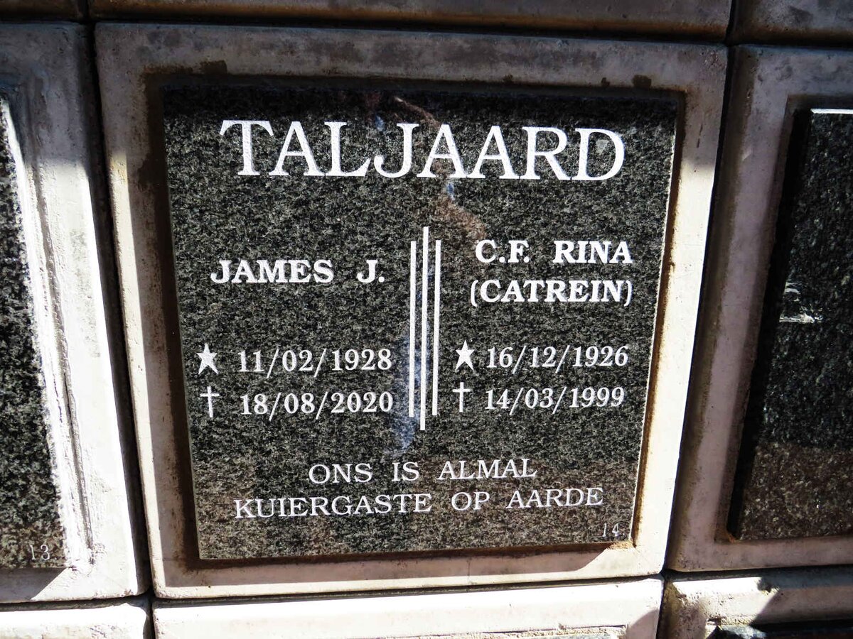 TALJAARD James J. 1928-2020 & C.F. Rina 1926-1999