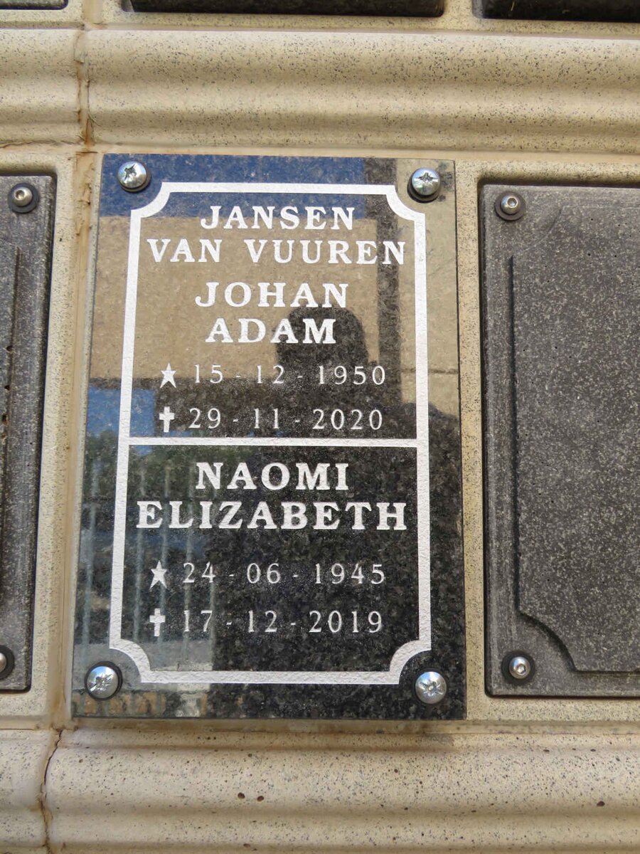 VUUREN Johan Adam, Jansen van 1950-2020 & Naomi Elizabeth 1945-2019