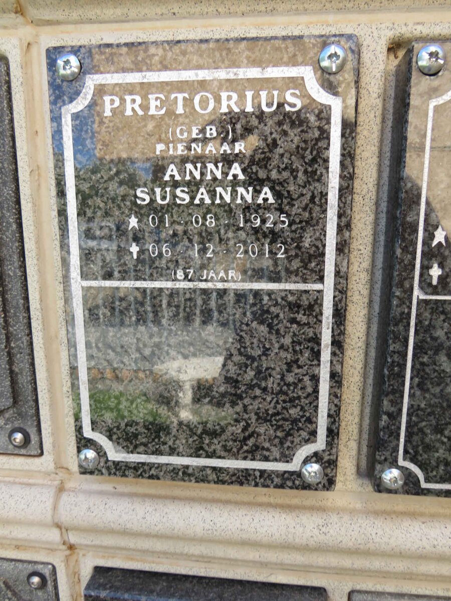 PRETORIUS Anna Susanna nee PIENAAR 1925-2012