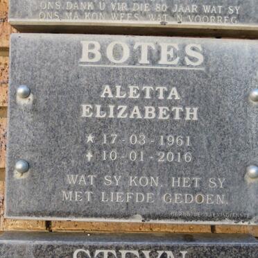 BOTES Aletta Elizabeth 1961-2016