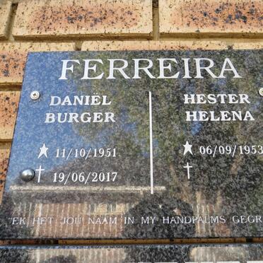 FERREIRA Daniel Burger 1951-2017 & Hester Helena 1953- 