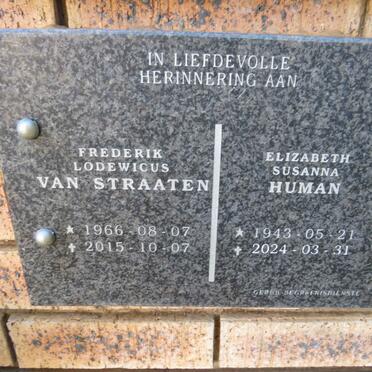 STRAATEN Frederik Lodewicus, van 1966-2015 & Elizabeth Susanna HUMAN 1943-1924