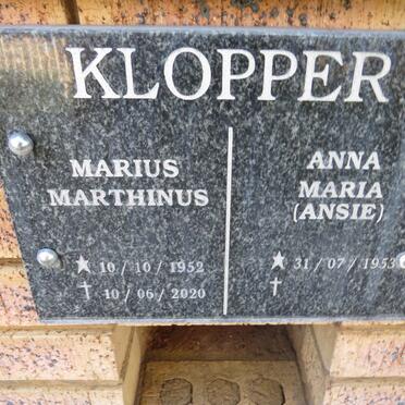 KLOPPER Marius Marthinus 1952-2020 & Anna Maria 1953- 