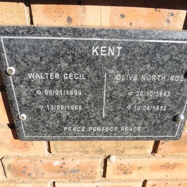 KENT Walter Cecil 1894-1968 & Olive North ROE 1893-1952