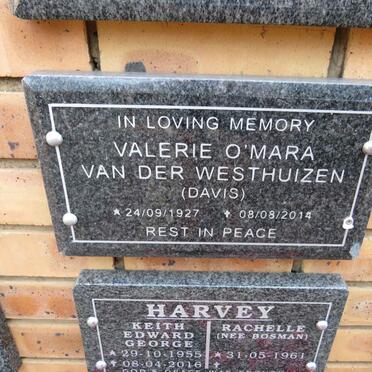 WESTHUIZEN Valerie O'Mara, van der nee DAVIS 1927-2014