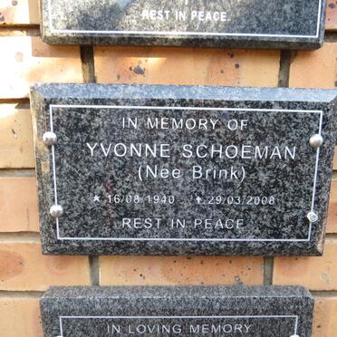 SCHOEMAN Yvonne nee BRINK 1940-2008