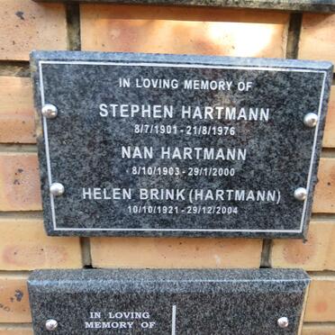 HARTMANN Stephen 1901-1976 & Nan 1903-2000 :: BRINK Helen nee HARTMANN 1921-2004