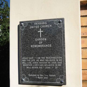 5. Garden of Remembrance Plaque/ Tuin van Herinnering plaat