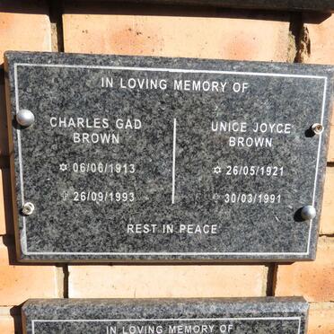 BROWN Charles Gad 1913-1993 & Unice Joyce 1921-1991
