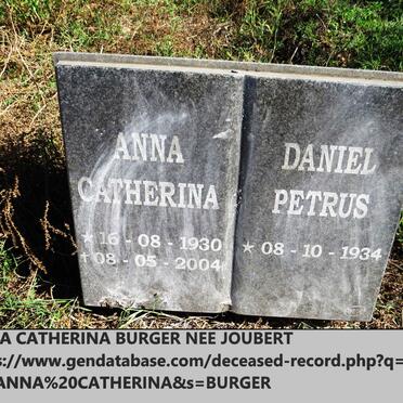 BURGER Daniel Petrus 1934- & Anna Catherina JOUBERT 1930-2004