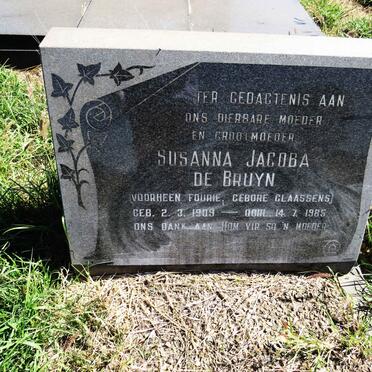 BRUYN Susanna Jacoba, de voorheen FOURIE nee CLAASSENS 1909-1985