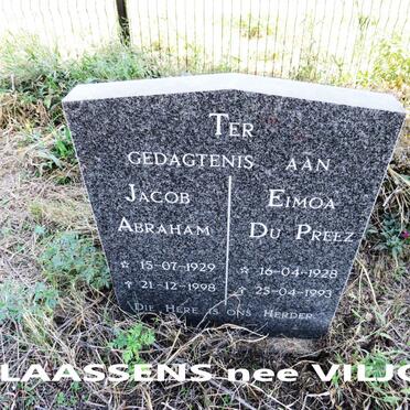 CLAASSENS Jacob Abraham 1929-1998 & Eimoa du Preez VILJOEN 1928-1993