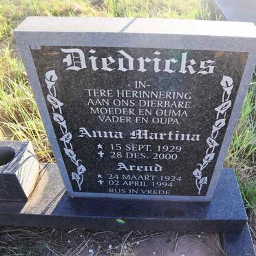 DIEDRICKS Arend 1924-1994 & Anna Martina 1929-2000