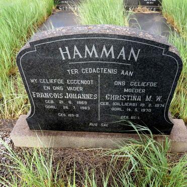 HAMMAN Francois Johannes 1869-1963 & Christina M.W. CILLIERS 1874-1970
