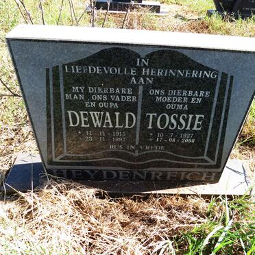 HEYDENREICH Dewald 1915-1997 & Tossie 1927-2008