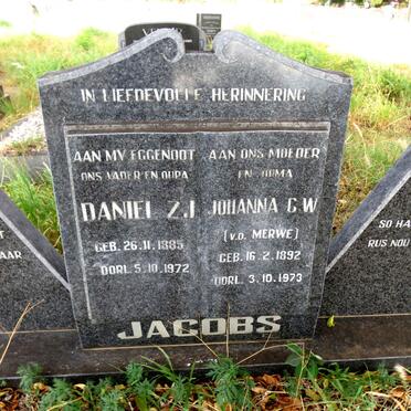 JACOBS Daniel Z.J. 1885-1972 & Johanna G.W. v.d. MERWE 1892-1973