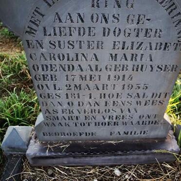 ODENDAAL Elizabeth Carolina Maria nee HUYSER 1914- 1955