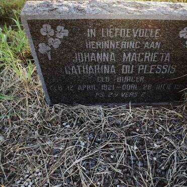 PLESSIS Johanna Magrieta Catharina, du nee BURGER 1921-1959