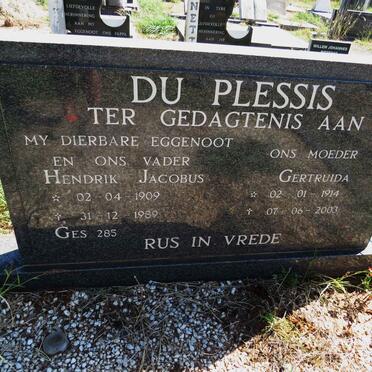 PLESSIS Hendrik Jacobus, du 1909-1989 & Gertruida 1914-2003