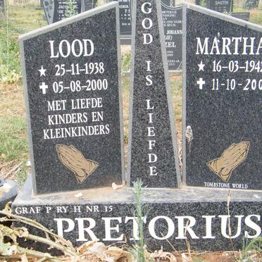 PRETORIUS Lood 1938-2000 &amp; Martha 1942-2004