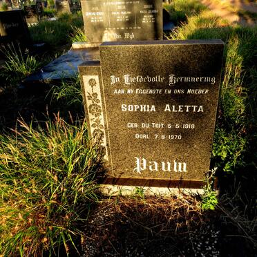PAUW Sophia Aletta nee DU TOIT 1918-1970