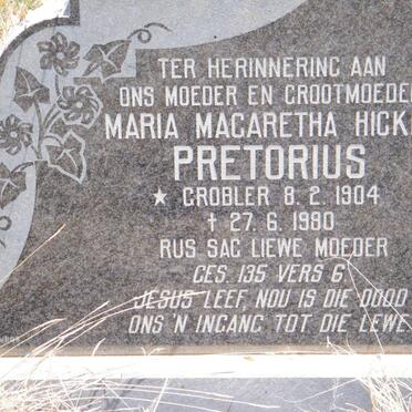 PRETORIUS Maria Magaretha Hickley nee GROBLER 1904-1980