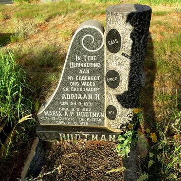 ROOTMAN Adriaan H. 1891-1962 & Maria A.P. DU PLESSIS 1893-1979