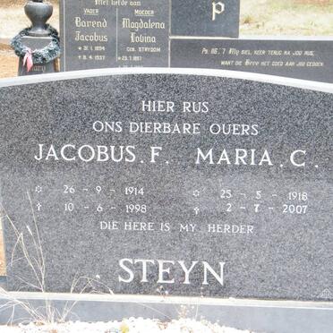 STEYN Jacobus F. 1914-1998 &amp; Maria C. 1918-2007